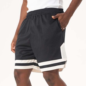 Pantalones Cortos Deportivos de Malla Negra para Hombre con Ribete Blanco, Cintura Elástica, Estilo Deportivo, Bolsillos Transpirables, Corte Medio, Ropa Deportiva - Product Image 3