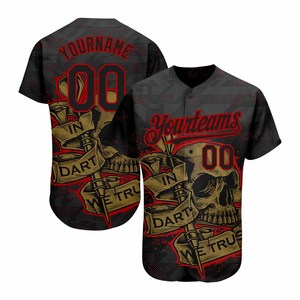 Camiseta de Béisbol Personalizada con Estampado de Calavera por Sublimación, Camiseta Deportiva de Manga Corta con Cuello en V para Hombre - Product Image 1