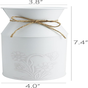 Vase à fleurs en métal galvanisé blanc, style antique rétro, pot de fleurs rustique vintage, porte-fleurs primitif, jardinières de ferme - Product Image 4