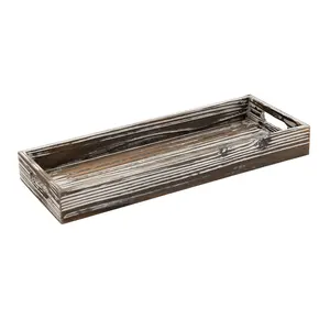 Hot Selling Farmhouse Decor Pine Wood Serving Rectangular Tray With Handle Flower Decor Table Centerpiece Decor Wooden Long Tray