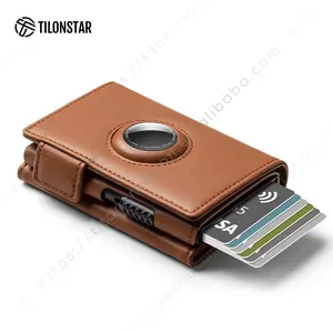  Hot Sale Rfid Lederen Aluminium Pop-Up Rfid Airtag Creditcard Houder Portemonnee Voor Mannen