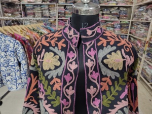 Women's Hand Embroidered Floral Mandarin Collar <b>Blazer</b> Full Sleeve Breathable Autumn Woven <b>Velvet</b> Jacket - Product Image 2