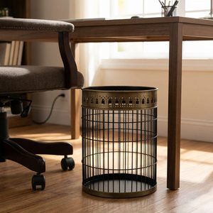 Handmade 26 cm Black Antique Brass Galvanised Iron Wire Basket Pierced Arch Collar Chhalni Punch Plate Elegant Waste Bin H - Product Image 2