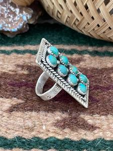 Handcrafted Kingman Turquoise <b>Adjustable</b> <b>Ring</b> Sterling Silver Artisan Southwest Jewelry Natural Gemstone Boho Band - Product Image 2