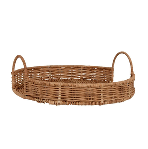 Bandeja Redonda de Mimbre Hecha a Mano con Asas, Bandeja Decorativa de Mimbre Tejido Ecológico para Accesorios de Decoración del Hogar - Product Image 5