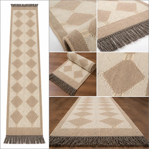 Tapis de couloir en laine et jute à motif diamant naturel, style bohème kilim, fait main, pour entrée, couloir, escalier, style ferme - Product Image 5