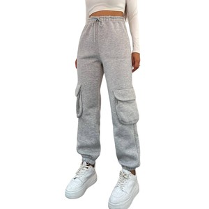 กางเกงคาร์โก้ผู้หญิงผ้าฟลีซแบบลำลองกางเกงวิ่งจ็อกเกอร์เอวยางยืดมีกระเป๋าหลายกระเป๋าสำหรับฤดูหนาว - Product Image 1