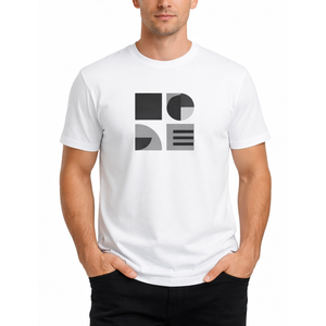 Premium Men’s <b>White</b> T-Shirt | Minimalist Geometric Abstract Graphic Print | Short Sleeve Casual Style Streetwear <b>tee</b> - Product Image 1