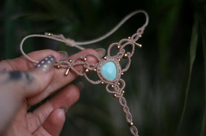 Handmade Turquoise Macrame Pendant <b>Bracelet</b> Beige Adjustable Boho Healing Ethnic Statement Jewelry Wholesale - Product Image 2