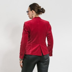 Blazer vintage en velours rouge, veste cintrée en velours pour femme, taille M - Product Image 1