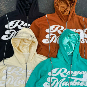 Sweat-shirt à capuche brodé avec impression artistique pour homme, fermeture éclair, streetwear, coupe oversize, couleur personnalisée, en molleton, mode automne - Product Image 6