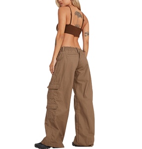 Pantalones Cargo Casuales para Mujer, Color Personalizado, Múltiples Bolsillos, Cintura Alta, Pierna Ancha, Bolsillos con Cremallera, Mezcla de Nailon/Algodón, Holgados - Product Image 6