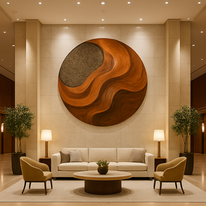 Sculpture murale en bois Art Déco artisanale, écologique et durable, de forme ronde pour salon - Cadeau artistique de déménagement - Product Image 2