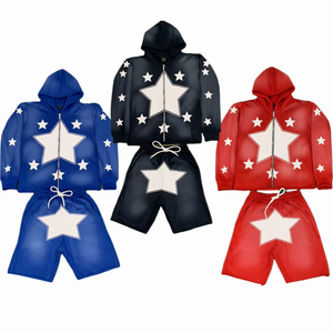 Ensemble sweat à capuche et short délavé à l'acide, logo personnalisé, tissu polaire, survêtements streetwear pour hommes, ensembles sweat à capuche et short - Product Image 1