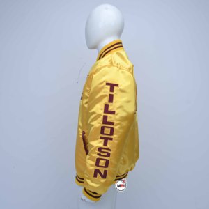 Best High Quality Mens Satin Varsity Jacket Men's Yellow Satin Embroidered Lettering Turn-<b>down</b> Collar Preppy Style with Custom - Product Image 3