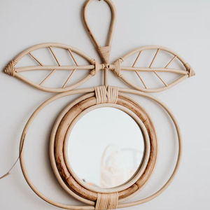 Miroir mural créatif en feuilles tressées, décoration en rotin, ornement pour chambre d'enfant, style bohème en osier naturel, décoration de chambre d'enfant - Product Image 1