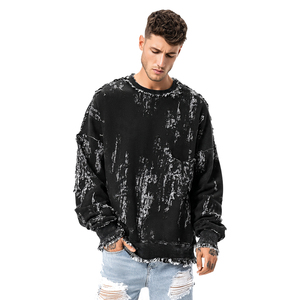 350GSM Washed <b>Distressed</b> Crew Neck Sweatshirt Men Drop Shoulder Crew-neck Sweatshirts Man Vintage Washed Crew neck <b>Tops</b> - Product Image 6