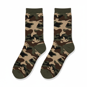 Chaussettes de sport personnalisées en gros, imprimé camouflage marron, pour jeunes, chaussettes de sport mi-mollet et basses - Product Image 3