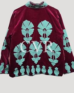 Abrigo de Terciopelo con Bordado Floral a Mano, Cuello Mandarín, Manga Larga, Talla Grande, Ropa de Invierno para Mujer - Product Image 2