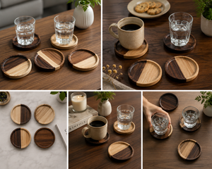 Premium Wooden <b>Coaster</b> Set of 4 – Handmade Round <b>Drink</b> <b>Coasters</b> <b>for</b> Coffee & Tea Cups Dual Tone Round Cup <b>Coasters</b> - Product Image 3