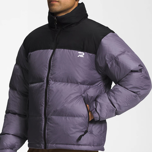 Men's Purple Color Blocking Puffer <b>Jacket</b> Stand Collar Zipper Closure Windproof Casual <b>Winter</b> Coat Regular Length - Product Image 5