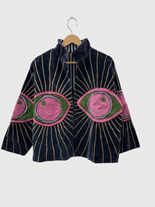 Veste à col mandarin brodée à la main avec motif géométrique, manches longues, style velours, design blouson pour adulte, idéale pour l'automne - Product Image 1