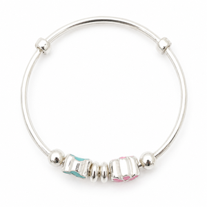 Pulsera Abierta de Plata de Ley 925 con Dijes de Flor y Caballito de Mar, Acabado Pulido, Joyería de Moda para Niñas, Uso Diario, Regalo, Fiesta - Product Image 4