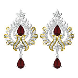 Wholesale 925 Sterling Silver Two Tone Red CZ Teardrop Floral Pendant for Women <b>Fine</b> Dangle <b>Earrings</b> Handmade Bulk Product - Product Image 1
