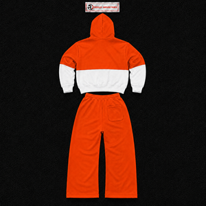 Orange <b>White</b> Color Block Tracksuit <b>Men</b> Full Zip Hoodie With Matching <b>Jogger</b> Pants Premium Two Piece Athletic Sports Outfit Style - Product Image 6