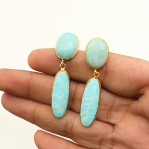 Natural Amazonite and 18K <b>Gold</b>-Filled Luxury <b>Dangle</b> <b>Earrings</b> Elegant Drop Design-Gift for Her - Product Image 4