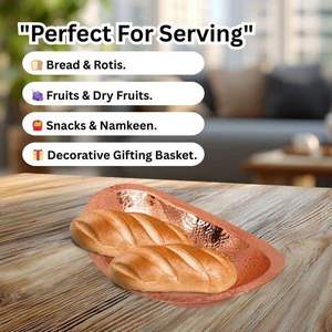 Premium Quality Oval Shape Pure Copper Handmade <b>Bread</b> <b>Basket</b> Serving <b>Bread</b> Chappati Home Hotels Restaurant Gift Item Serveware - Product Image 5