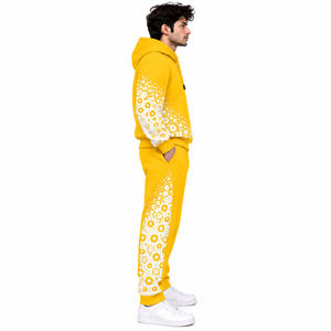 <b>Men</b>’s Yellow <b>White</b> Floral Print Hoodie <b>Jogger</b> Set Custom Streetwear Casual Sportswear Outfit - Product Image 2