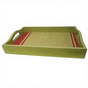 Bandeja de servicio de madera de mango rectangular personalizada de fábrica al por mayor con asas, bandeja de almacenamiento de alimentos de bajo precio, proveedor a granel - Product Image 1