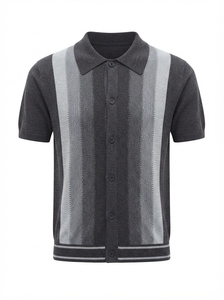 Men's 180GSM Knitted Striped <b>Polo</b> <b>Shirt</b> Short Sleeve Cotton Breathable Button Up <b>Vintage</b> Business Casual Summer Top Washable - Product Image 6