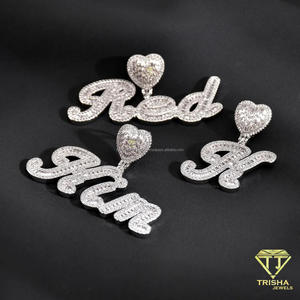 Elegante colgante de letra con diamantes de moissanita y piedras brillantes, cadena cubana, joyas de lujo estilo hip hop - Product Image 3