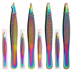 4PCS Rainbow Stainless Steel Eyebrow Tweezers Set Diamond Grip Protective Tube Powder Coated Beauty Grooming <b>Tool</b> OEM - Product Image 4