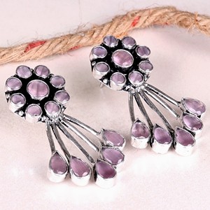 Oxidized Brass Antique Silver Plated Bezel Setting Trendy Pear Cut Quartz Pink Stone Butterfly Drop <b>Earrings</b> Women's Jewelry - Product Image 3