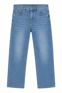 Jean en denim pour homme 100 % coton, coupe droite, taille mi-haute, délavé, respirant - Product Image 2
