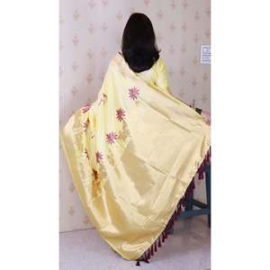 Sari de Seda Suave Amarillo Claro Elite Weaves con Tejido Kamdhenu y Zari, Sari de Fiesta Tejido, 650g - Product Image 4