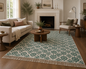 Handmade Green Block Print Cotton Area <b>Rug</b> Indian Dabu Print Carpet <b>Boho</b> Living Room Bedroom Floor <b>Rug</b> - Product Image 2