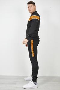 Survêtement noir pour homme, manches longues, fermeture éclair, motif géométrique, poches latérales, tenue décontractée d'automne, coupe classique - Product Image 2