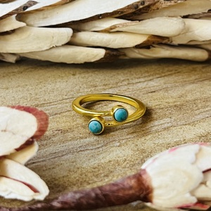 Trendy New Arrival Turquoise <b>Ring</b> Boho Brass <b>Rings</b> For Women 18k Gold Plated <b>Dainty</b> Gemstone Geometric <b>Ring</b> For Wholesale/OEM - Product Image 1