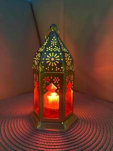 Farol/Lámpara Marroquí de Hierro con Portavelas, Colección Antigua, Farol Decorativo Colgante para Decoración del Hogar - Product Image 3