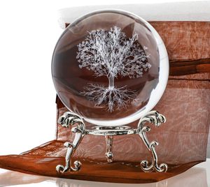 Esfera de Cristal con Diseño de Árbol de la Vida, Prensapapeles Decorativo de Madera Grabado con Láser, Esfera de Vida Vegetal, Decoración Novedosa para el Hogar, Diseño Zen Asiático - Product Image 5