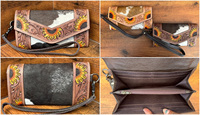 Dompet Kulit Asli Ukiran Tangan Model Western, Dompet Kulit Sapi Berbulu, Dompet Kulit Multifungsi, Dompet Kulit dengan Tali Pergelangan Tangan