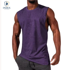 Camiseta sin mangas de algodón morado para hombre, cuello redondo, informal, transpirable, de punto, color liso, de la marca Index Apparel - Product Image 1