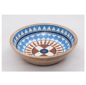 Elegant Design Round Shape Wooden Serving Bowl for Home Dining Table Wedding <b>Dinnerware</b> Snacks Serving Bowls With Enamel Print - Product Image 2