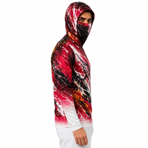 Men's Heat-Transfer Printed Breathable Waterproof Fishing Hoodie Long Sleeve UPF 50 Anti-Uv Sun Protection Shirt Red Black - Product Image 4