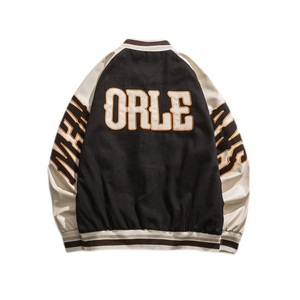 Veste universitaire noire pour homme avec manches grises, patch brodé lettre Y, style streetwear, col rabattu, pour l'automne - Product Image 2