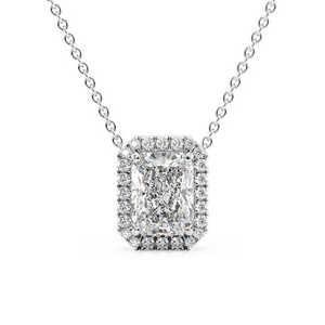 Collar con Colgante de Diamante Cultivado en Laboratorio con Corte Radiante, Plata de Ley S925, Chapado en Oro, Rectangular, Clásico, para Novia - Product Image 1